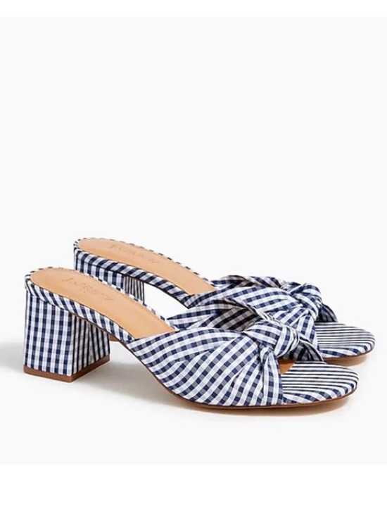 J. Crew Shoes - J.Crew Knotted Block-Heel Mule Sandals Gingham Navy/White Fabric Women’s Size 7